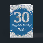 Happy 30th Birthday Blue en Silver Glitter Card Kaart<br><div class="desc">Happy 30th Birthday Blue en Silver Glitter Card met persoonlijke naam. Voor verdere aanpassing,  te klikken gelieve de knoop "van de Aanpassing het"en ons ontwerphulpmiddel te gebruiken om deze sjabloon te wijzigen.</div>