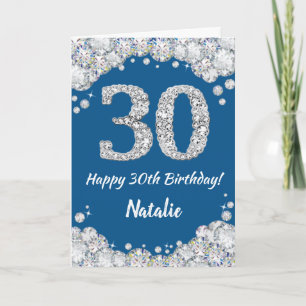 Happy 30th Birthday Blue en Silver Glitter Card Kaart