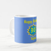 Happy 30th Birthday Blue en Yellow Superheld Koffiemok (Voorkant links)