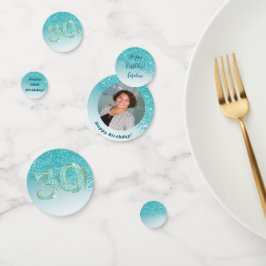 Happy 30th Birthday Chic Blauwgroen Blue Glitter Confetti