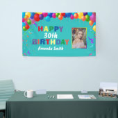 Happy 30th Birthday Colorful Balloons Blauwgroen Spandoek (Beurs)