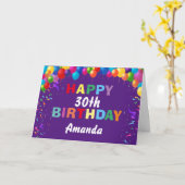 Happy 30th Birthday Colorful Balloons Paars Kaart (Gele Bloem)