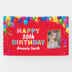 Happy 30th Birthday Colorful Balloons Red Spandoek
