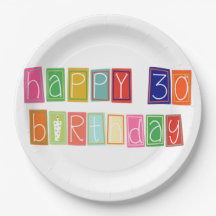 Happy 30th Birthday Colorful Block Lettering