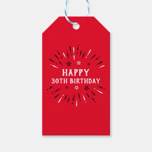 Happy 30th Birthday Fireworks Red Black White Cadeaulabel (Voorkant)