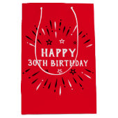 Happy 30th Birthday Fireworks Red Black White Medium Cadeauzakje (Voorkant)