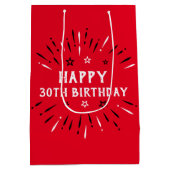 Happy 30th Birthday Fireworks Red Black White Medium Cadeauzakje (Achterkant)