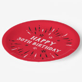 Happy 30th Birthday Fireworks Red Black White Papieren Bordje (Gekanteld)