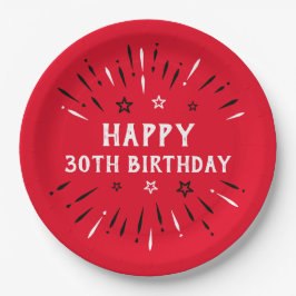 Happy 30th Birthday Fireworks Red Black White Papieren Bordje