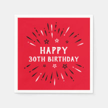 Happy 30th Birthday Fireworks Red Black White
