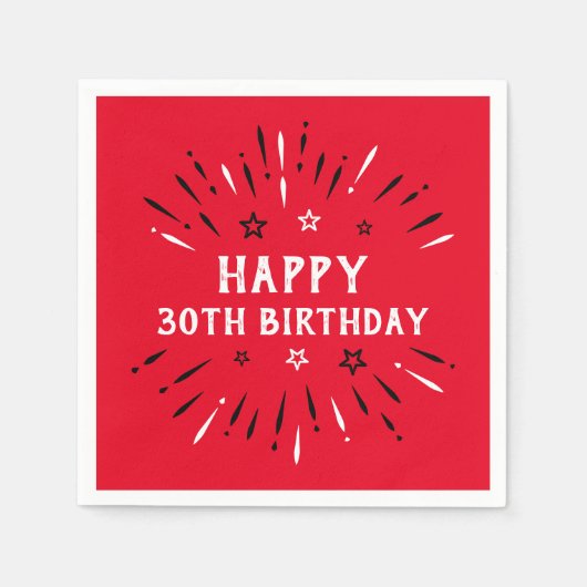 Happy 30th Birthday Fireworks Red Black White Servet (Voorkant)