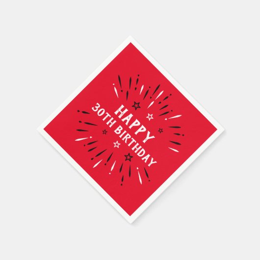 Happy 30th Birthday Fireworks Red Black White Servet (Hoek)