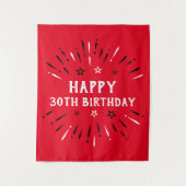 Happy 30th Birthday Fireworks Red Black White Wandkleed (Voorkant)