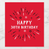 Happy 30th Birthday Fireworks Red Black White Wijn Etiket (Enkel label)