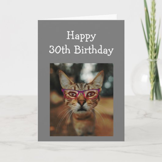 Happy 30th Birthday Fun Advice Cat with Glasses Kaart (Voorkant)