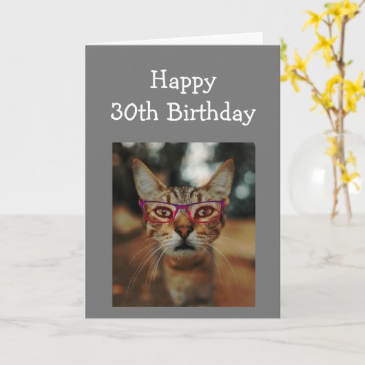 Happy 30th Birthday Fun Advice Cat with Glasses Kaart (Gele Bloem)