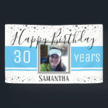 Happy 30th Birthday Fun Bold Confetti Banner<br><div class="desc">Eenvoudige en elegante Happy Birthday,  aangepast jaar en persoonlijke naam. Fun faux foil Silver confetti op de boven- en onderkant van de banner. Mooie en moderne,  gestileerde feestbanner is geweldig voor elk verjaardagsfeest.</div>