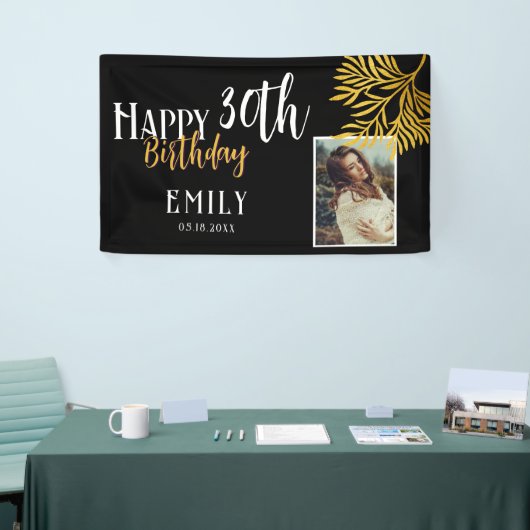 Happy 30th Birthday Gold Foliage Photo Backdrop Spandoek (Beurs)