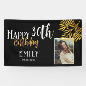Happy 30th Birthday Gold Foliage Photo Backdrop Spandoek (Horizontaal)