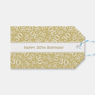 Happy 30th Birthday Gold/White Number Pattern Cadeaulabel