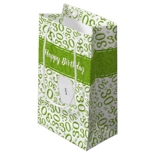Happy 30th Birthday Green and White Number Pattern Klein Cadeauzakje (Voorkant Gekanteld)