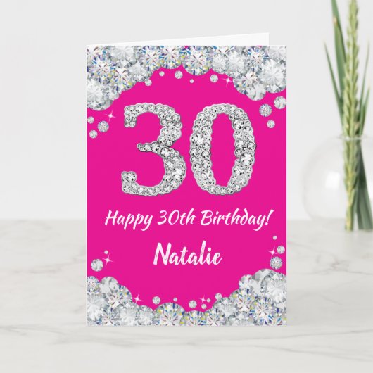 Happy 30th Birthday Hot Pink Silver Glitter Card Kaart (Voorkant)