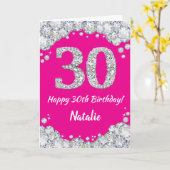 Happy 30th Birthday Hot Pink Silver Glitter Card Kaart (Gele Bloem)