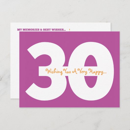 Happy 30th Birthday Milestone Briefkaarten in het  (Voorkant / Achterkant)