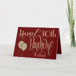 Happy 30th Birthday Name Gold Text Burgundy Kaart<br><div class="desc">Een ontwerp van decoratieve typografie in goud op een achtergrond van diepe Bourgogne om een Happy 30th te wensen. Happy Birthday wordt geplaatst in een manuscripttypografie en de leeftijd is in een coördinerend lettertype. Pas gemakkelijk de naam van uw ontvanger en het bericht binnen aan uw eigen groet aan als...</div>