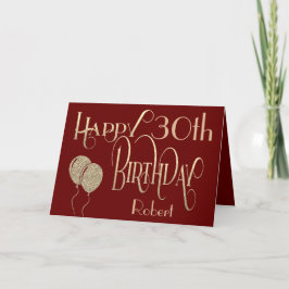 Happy 30th Birthday Name Gold Text Burgundy Kaart