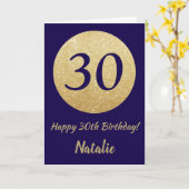 Happy 30th Birthday Navy Blue and Gold Glitter Kaart (Gele Bloem)