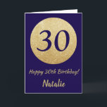 Happy 30th Birthday Navy Blue and Gold Glitter Kaart<br><div class="desc">Fijne 30ste verjaardag Navy Blue en Gold Glitter Card met persoonlijke naam.Klik voor verdere aanpassingen op de knop "Aanpassen" en gebruik onze ontwerptool om deze sjabloon te wijzigen.</div>