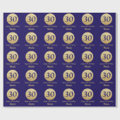 Happy 30th Birthday Navy Blue en Gold Glitter Cadeaupapier (Vlak)