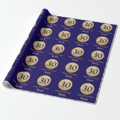 Happy 30th Birthday Navy Blue en Gold Glitter Cadeaupapier (Uitgerold)