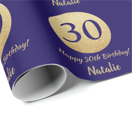 Happy 30th Birthday Navy Blue en Gold Glitter Cadeaupapier (Rol Hoek)
