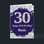 Happy 30th Birthday Navy Blue en Silver Glitter Kaart<br><div class="desc">Fijne 30e verjaardag Navy Blue en Silver Glitter Card met persoonlijke naam. Voor verdere aanpassing,  te klikken gelieve de knoop "van de Aanpassing het"en ons ontwerphulpmiddel te gebruiken om deze sjabloon te wijzigen.</div>