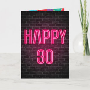 Happy 30th Birthday Neon Sign on brick Kaart