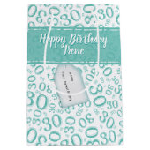 Happy 30th Birthday Number Pattern Blauwgroen en W Medium Cadeauzakje (Voorkant)