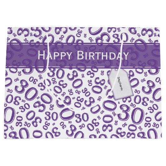 Happy 30th Birthday Paars Random Number Pattern Groot Cadeauzakje (Voorkant)