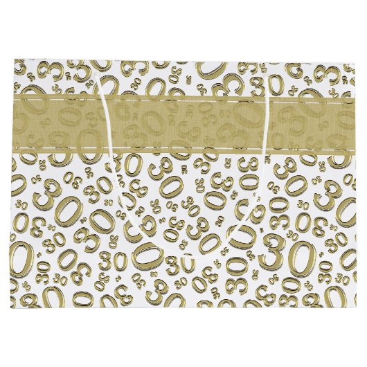 Happy 30th Birthday Party Pattern Gold en White Groot Cadeauzakje (Achterkant)