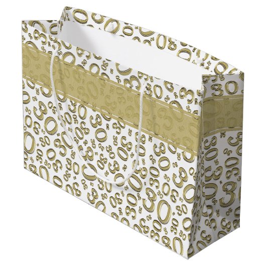 Happy 30th Birthday Party Pattern Gold en White Groot Cadeauzakje (Achterkant Gekanteld)