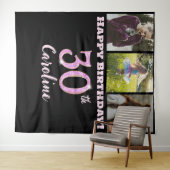 Happy 30th Birthday Party, Pink Glitter & 3 foto's Wandkleed (In Situ (horizontaal))