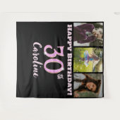 Happy 30th Birthday Party, Pink Glitter & 3 foto's Wandkleed (Voorkant (horizontaal))