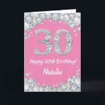 Happy 30th Birthday Pink en Silver Glitter Card Kaart<br><div class="desc">Happy 30th Birthday Pink and Silver Glitter Card met persoonlijke naam. Voor verdere aanpassing,  te klikken gelieve de knoop "van de Aanpassing het"en ons ontwerphulpmiddel te gebruiken om deze sjabloon te wijzigen.</div>