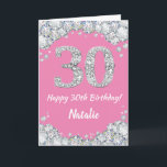 Happy 30th Birthday Pink en Silver Glitter Card Kaart<br><div class="desc">Happy 30th Birthday Pink and Silver Glitter Card met persoonlijke naam. Voor verdere aanpassing,  te klikken gelieve de knoop "van de Aanpassing het"en ons ontwerphulpmiddel te gebruiken om deze sjabloon te wijzigen.</div>