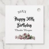 Happy 30th birthday pink white mauve floral name y bedankjes labels (Achterkant)