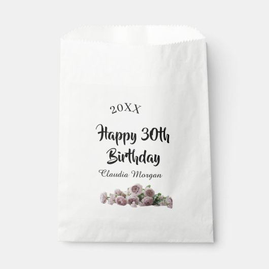 Happy 30th birthday pink white mauve floral name y bedankzakje (Voorkant)