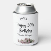 Happy 30th birthday pink white mauve floral name y blikjeskoeler (Blikje Achterkant)