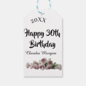Happy 30th birthday pink white mauve floral name y cadeaulabel (Achterkant)