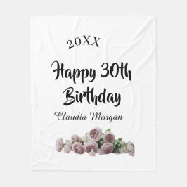 Happy 30th birthday pink white mauve floral name y fleece deken